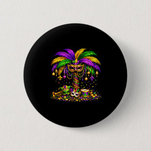Badge Rond 5 Cm Mardi gras carnaval palmier perles hawaïennes masq