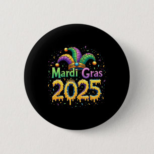 Badge Rond 5 Cm Mardi Gras Célébration 2025 Mask Feathers Mardi Gr