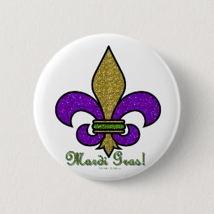 Badge Rond 5 Cm Mardi Gras Coloré Fleur De Lis