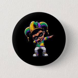 Badge Rond 5 Cm Mardi Gras Dabbing Boy Black Funny Outfit Jester H