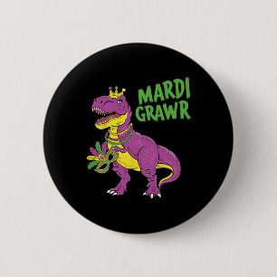 Badge Rond 5 Cm Mardi Gras Dinosaur T-rex Mardi Grawer Pour Enfant