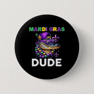 Badge Rond 5 Cm Mardi Gras Dude Alligator Mardigator Crocodile Kid