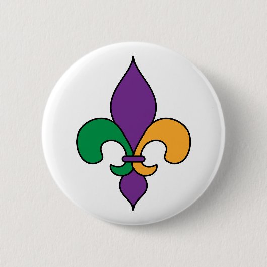 Badge Rond 5 Cm Mardi Gras Fleur de Lis (Devant)