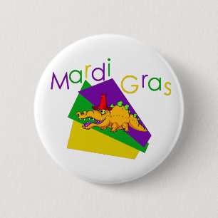 Badge Rond 5 Cm Mardi Gras Gator