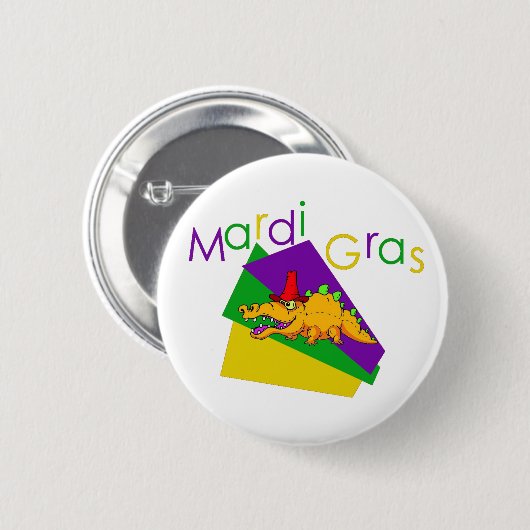 Badge Rond 5 Cm Mardi Gras Gator (Devant & derrière)
