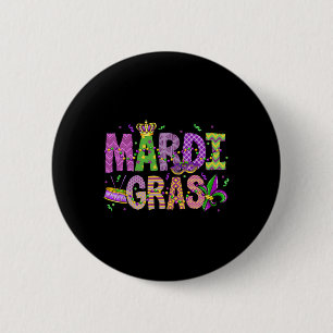 Badge Rond 5 Cm Mardi Gras Perles Visage Masque Plumes Casquette H