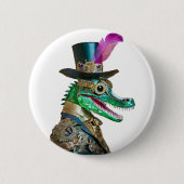 Badge Rond 5 Cm Mardi Gras Steampunk Party Animal Alligator (Devant)