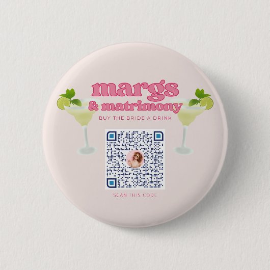 Badge Rond 5 Cm Marges et mariage Bachelorette Parti QR Code Pin (Devant)