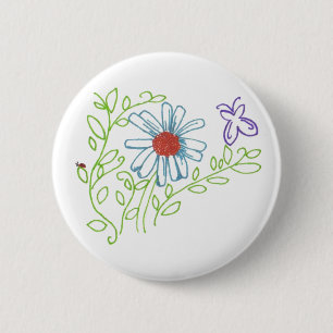 Badge Rond 5 Cm Marguerite avec la coccinelle