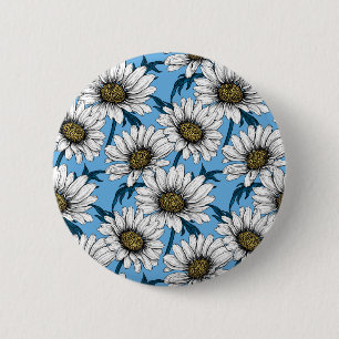Badge Rond 5 Cm Marguerites sur bleu