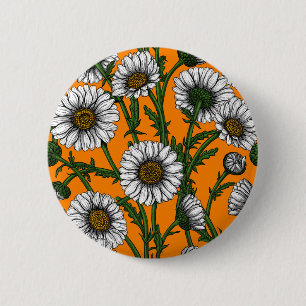 Badge Rond 5 Cm Marguerites sur orange