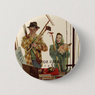 Badge Rond 5 Cm Mari et femme vintage avec outils de jardinage