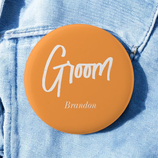 Badge Rond 5 Cm Mari Orange Blanc Écriture Mariage 
