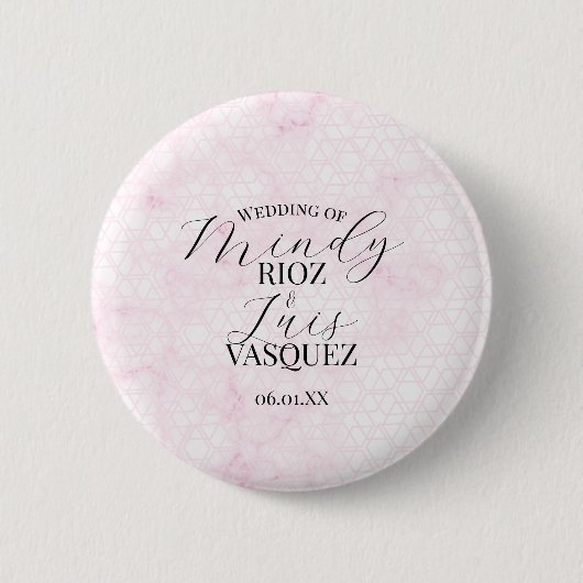 Badge Rond 5 Cm Mariage Abstrait Rose Script Noir (Devant)