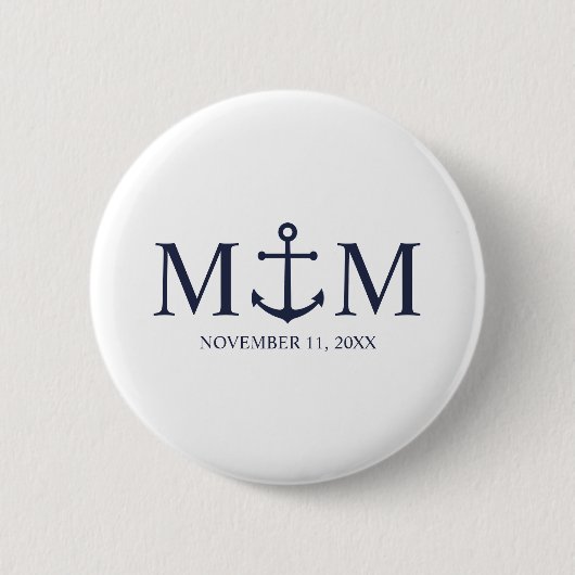 Badge Rond 5 Cm Mariage Ancre bleu marine (Devant)