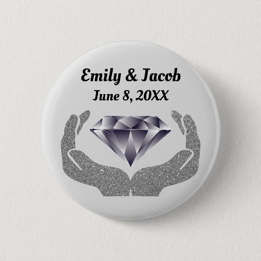 Badge Rond 5 Cm Mariage aux Mains de Diamant (Devant)