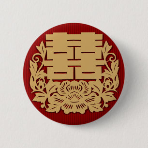 Badge Rond 5 Cm Mariage chinois avec le double bonheur et la fleur