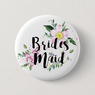 Badge Rond 5 Cm Mariage d'aquarelle rose pâle