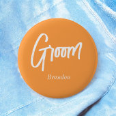 Badge Rond 5 Cm Mariage de script blanc orange Groom