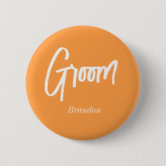 Badge Rond 5 Cm Mariage de script blanc orange Groom (Devant)