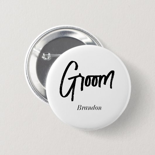Badge Rond 5 Cm Mariage de script noir blanc Groom (Devant & derrière)