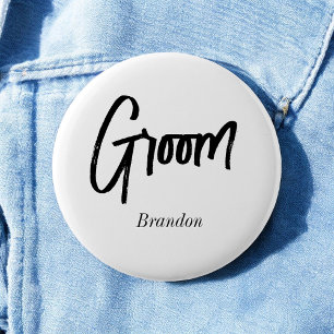 Badge Rond 5 Cm Mariage de script noir blanc Groom