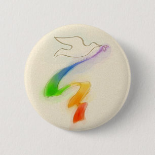 Badge Rond 5 Cm Mariage Dove avec ruban arc-en-ciel