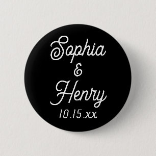 Badge Rond 5 Cm Mariage Élégant Typographie Script noir blanc