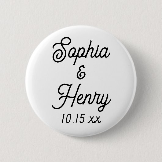 Badge Rond 5 Cm Mariage Élégant Typographie Script noir blanc (Devant)