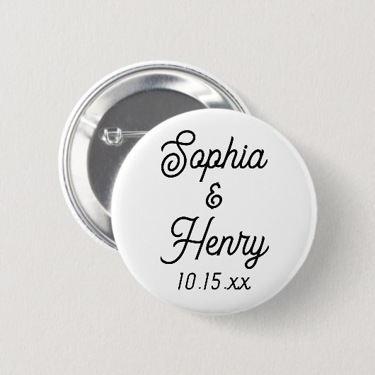 Badge Rond 5 Cm Mariage Élégant Typographie Script noir blanc (Devant & derrière)