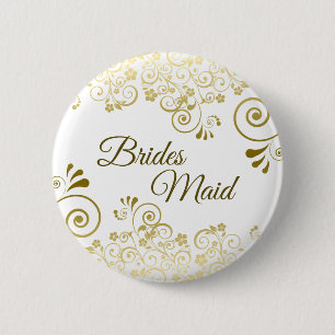 Badge Rond 5 Cm Mariage en filigrane de demoiselle d'honneur d'or
