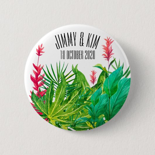 Badge Rond 5 Cm Mariage Feuille vert et rouge Anniversaire (Devant)