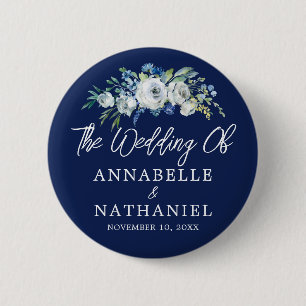 Badge Rond 5 Cm Mariage floral bleu bleu marine Personnalisé