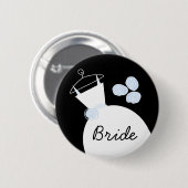 Badge Rond 5 Cm Mariage Gown Blue 'Bride' bouton noir (Devant & derrière)