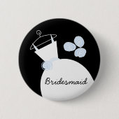 Badge Rond 5 Cm Mariage Gown Blue 'Bridesmaid' bouton noir (Devant)