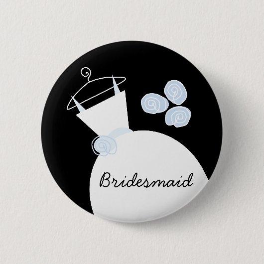 Badge Rond 5 Cm Mariage Gown Blue 'Bridesmaid' bouton noir (Devant)