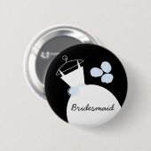Badge Rond 5 Cm Mariage Gown Blue 'Bridesmaid' bouton noir (Devant & derrière)