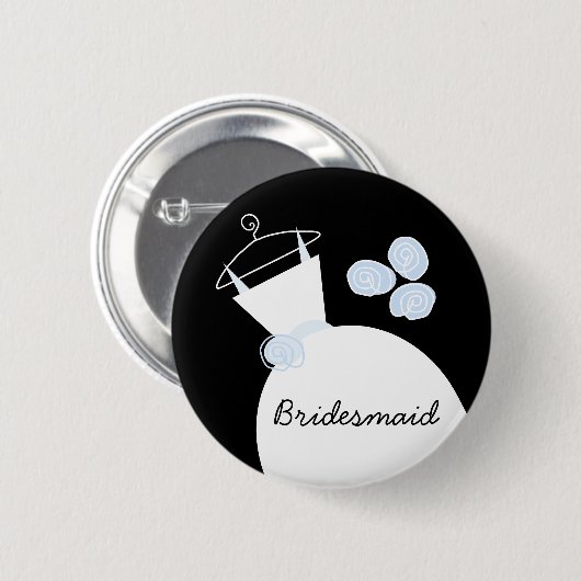 Badge Rond 5 Cm Mariage Gown Blue 'Bridesmaid' bouton noir (Devant & derrière)