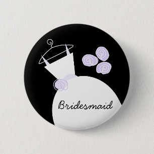 Badge Rond 5 Cm Mariage Gown violet bouton 'Bridesmaid' noir