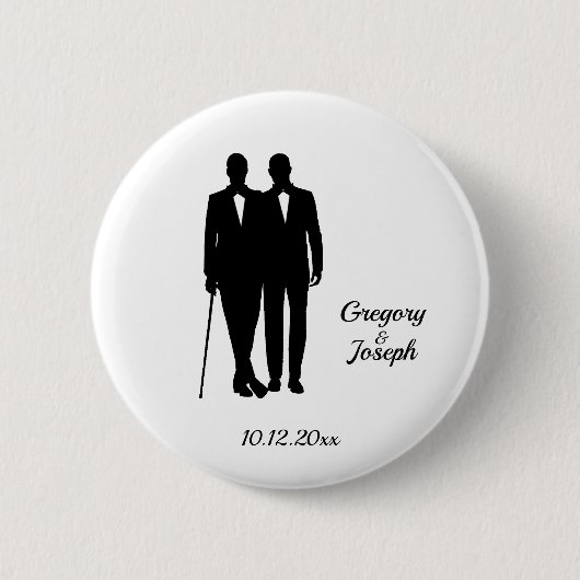 Badge Rond 5 Cm Mariage gris noir et blanc (Devant)