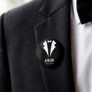 Badge Rond 5 Cm Mariage Minimaliste Nom du Témoin Smoking Noir