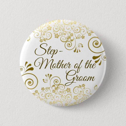 Badge Rond 5 Cm Mariage Stepmère de Groom Gold Filigree (Devant)
