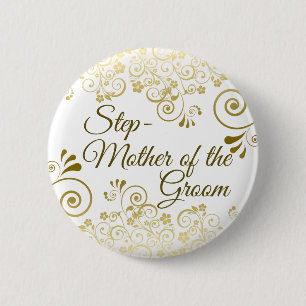 Badge Rond 5 Cm Mariage Stepmère de Groom Gold Filigree