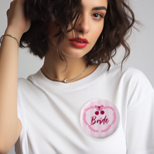 Badge Rond 5 Cm Mariage Thème Cerise Enterrement de Vie de Jeune F