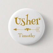 Badge Rond 5 Cm Mariage Usher Gold et White (Devant)