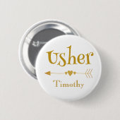 Badge Rond 5 Cm Mariage Usher Gold et White (Devant & derrière)