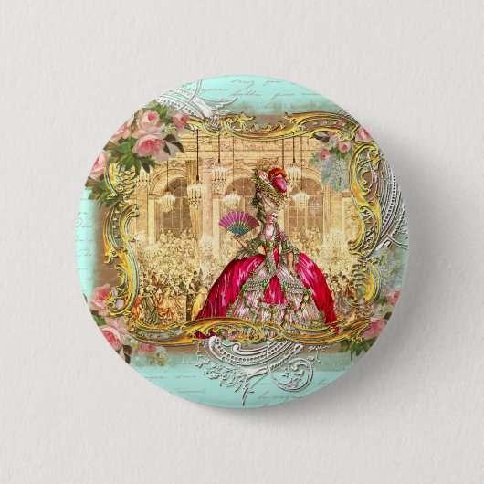 Badge Rond 5 Cm Marie Antoinette à Versailles à Aqua (Devant)