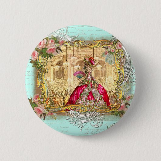 Badge Rond 5 Cm Marie Antoinette à Versailles à Aqua (Devant)