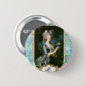 Badge Rond 5 Cm Marie Antoinette et Roses roses (Devant & derrière)