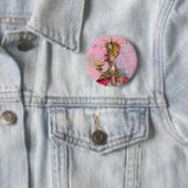 Badge Rond 5 Cm Marie Antoinette Hot Pink & Peacock (En situation)